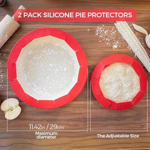 Adjustable Silicone Pie Crust Shield Reusable Baking Protector Ring for Pie and Pizza Edges Red