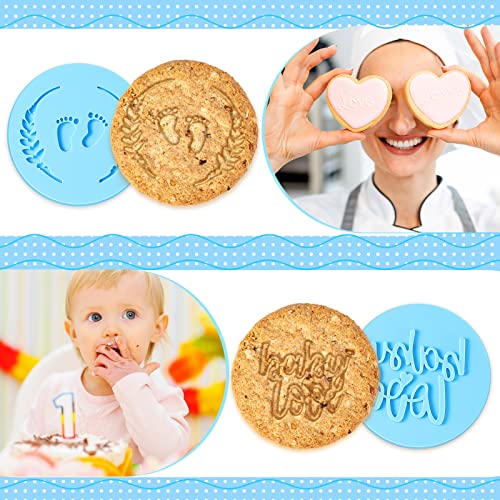 9 Pcs Baby Shower Fondant Embosser for Boys 3D Design Light Blue Cookie Stamp for Baking Acrylic Fondant Stamp for Baby Shower Party Decorating Topper Icing Cake Cupcake Chocolate Biscuit