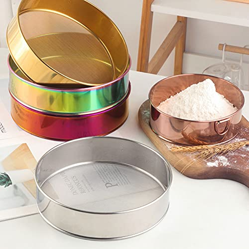Flour Sifter, Stainless Steel Flour Sieve, 8 Inch 80 Mesh Fine Mesh Strainer, Round Sifter for Baking Cake Breads (Silver)