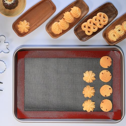 Perforated Silicone Baking Mat for Jelly Roll Pan, Non-Stick Eclair Baking Mat for 10 x 15-inch Tray Pan, 2 Pcs Mesh Cookie Sheet Liner for Homemade Bread, Sugar Cookie and Pastry - size: (14.5'' x 9.6'') Jelly Roll