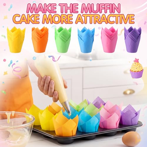 600 Pcs Tulip Cupcake Liners, Solid, Bright Colors - color: Bright Colors