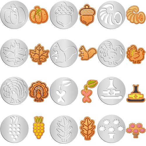 Nuenen 12 Pcs Thanksgiving Cookie Press Discs Set, Stainless Steel for Bake - style: Natural