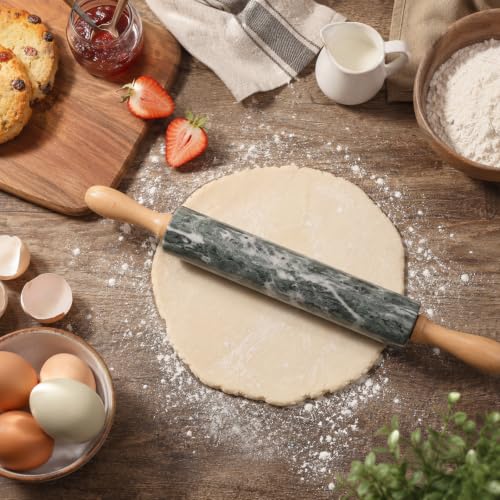 Natural Green Marble Rolling Pin, Non-Stick Polished Dough Roller, Pasta, Dumpling, Fondant, Pie Crust, Bread, Pizza Dough, Kitchen Baking Pastry Tools - color: Natural Green Marble with Pastry Mat