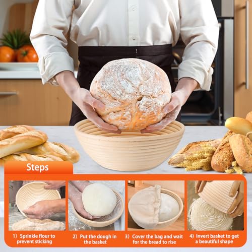 P&P CHEF Round 9 Inch Bread Proofing Baskets for Sourdough,Set of 2