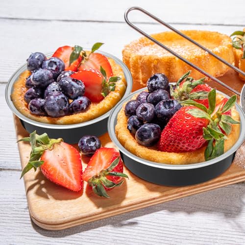 Yinder 8 oz Disposable Creme Brulee Ramekins with Lids, 4 Inch Mini Pie Tins Aluminum Foil Pie Tart Cake Baking Pans Individual Round Containers Oven Safe(Black & Silver,120 Pcs) - color: Black & Silver