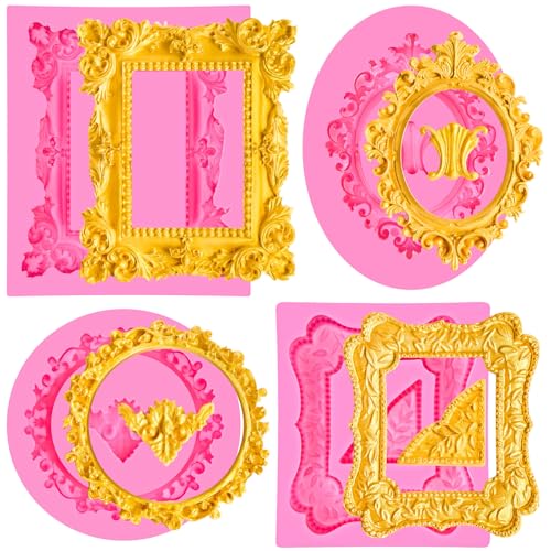 JOERSH Baroque Frame Silicone Fondant Mold, 4Pcs - style: Frames & Corners