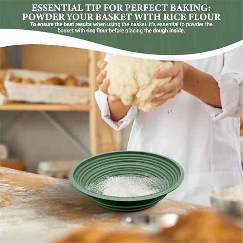 Premium Silicone Sourdough Banneton Bread Proofing Basket - Includes Oval & Round Foldable proofing Bowls (9.5 Inch) - Oven & Dishwasher Safe, Gifts for Artisan Bakers - Sage Green - color: Green