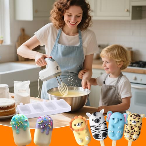 Mity rain 2 Pack Cake Pop Mold Silicone, 8 Cavity Reusable Cakesicle Molds - color: 2PCS Ice Cream White