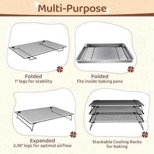3 Tier 17" x 11" Cooling Rack for Cooking and Baking w/100 Papers