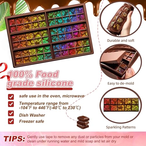 Holographic Chocolate Mold Silicone,Square,Rose - color: Rose, style: Square