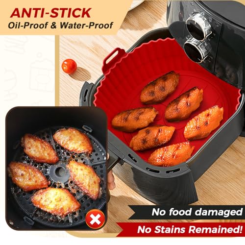 Buauty 3 Pack Air Fryer Silicone Liners 8inch Air Fryer Silicone Pot Reusable Food Grade Silicone Airfryer Liners Baking Basket Accessories Replacement of Flammable Disposable Parchment Paper - color: 8" Round: Blue+Green+Red