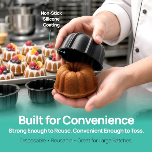 O'CREME Mini Cake Pan with Container, Non-Stick Silicone, 50 Pack - size: Mini Cake Pan and Container Set