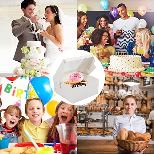 30 Pcs White Bakery Boxes with Window and Stickers, 6 X 6 X 3 Inches