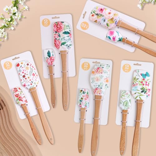 2PCS Silicone Spatula Set, Heat Resistant Baking Spatulas Food Grade Silicone Scraper Spatula for Mixing, Cooking, and Baking, Non-Stick Rubber Jar Spatulas with Hanging Hole Moderately Soft and Firm - color: Butterfly