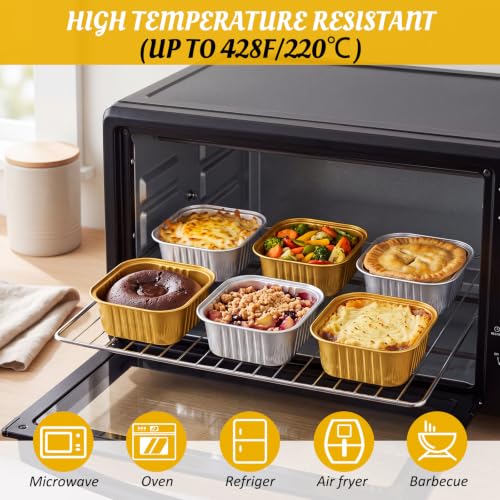 Skylety 100 Pcs 5oz Mini Square Cake Pans with Lids, Gold, Silver - color: Gold,Silver