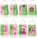 Junyaoii 16pcs Witch theme Dessert Bag, 6.3 * 3 * 8.2inch,Witch paper Bags for Candy Party Favors,Green and Pink gift Bags, Birthday Party Decorations
