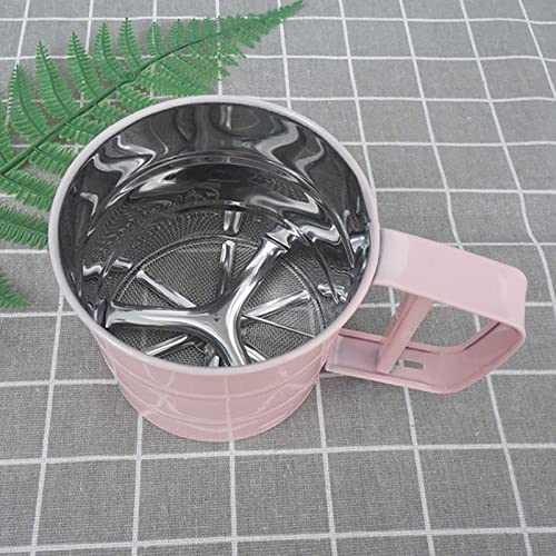 Flour Sifter, Mesh Fine Mesh Strainers Flour Sieve, Stainless Steel Handheld Baking Sieve with Fine Workmanship, for Baking Cooking Kitchen for Quick Sifting (Pink) - color: Pink