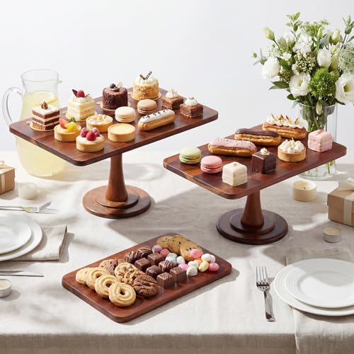 3 Pack Rectangular Acacia Wood Cake Stand 11/13/15 Inch