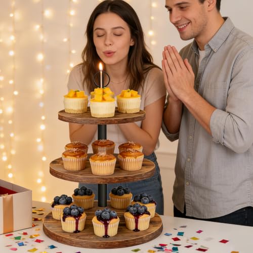Cupcake Stand, 3 Tier Cake Stand Rustic Dessert Table Display Set, 2 Pack