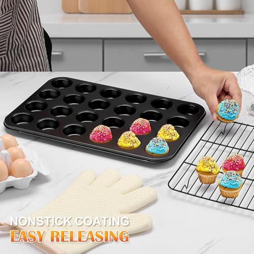 E-far Mini Muffin Pan, 24-Cup Nonstick Carbon Steel Cupcake Pan for Baking - size: 24-Cup