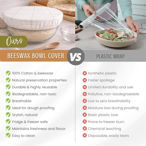 Nectar & Nest Reusable Bowl Covers for Bread Proofing, Sourdough Cover, 10" - color: White & Wheat Twill, size: Large