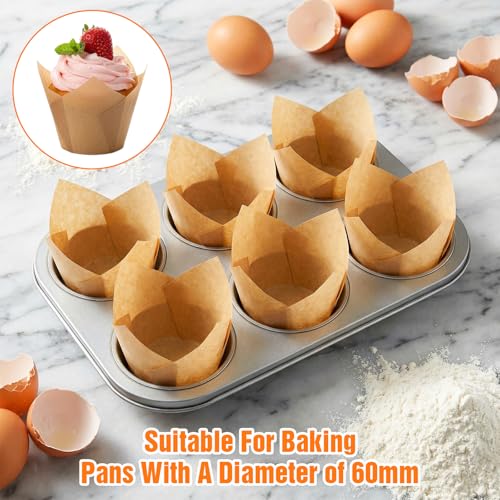 300 Pcs Natural Tulip Cupcake Liners, Premium Muffin Liners Holders for Baking Cups,Jumbo Muffin Liner, Greaseproof Tulip Cupcake Wrappers for Weddings, Party, Christmas, Valentines