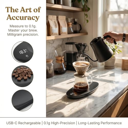 Digital Tea Scale 0.1g - Rechargeable Portable Coffee Scal - color: Black