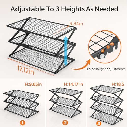 2-Tier Collapsible Cooling Racks, Detachable Wire Cooling Rack Stackable Drying Rack for Cookie Bread Pizza Baking - size: 2-Tier