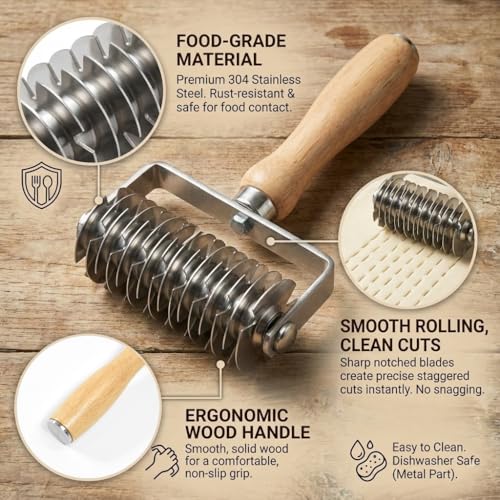 Lattice Pastry Cutter, Professional Lattice Roller for Pie & Beef Wellington, Sharp Multi-Blade Dough Cutter for Even Decorative Crusts, Easy-Clean Baking Gift for Home Bakers