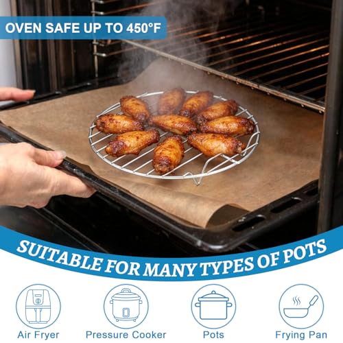 P&P CHEF 10.5 Inch Cooking Rack Round for Steaming Cooling, Silver, 2 Pack - color: Silver, size: 10½ inch