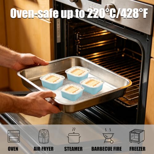 50 Pack 5oz Mini Square Cake Pans with Lids, Purple and Blue - color: Purple and Blue, size: Square