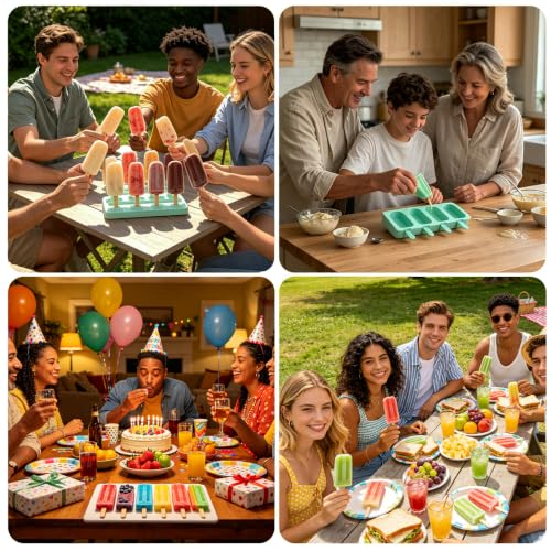 Silicone Popsicle Molds, 2 Pcs Green Popsicles Molds, 4 Cavities Ice Cream Mold with 50 Wooden Sticks for Making Cakesicles Fudgesicle Candy DIY Cake Ice Pop Summer Party Supplies - color: Green
