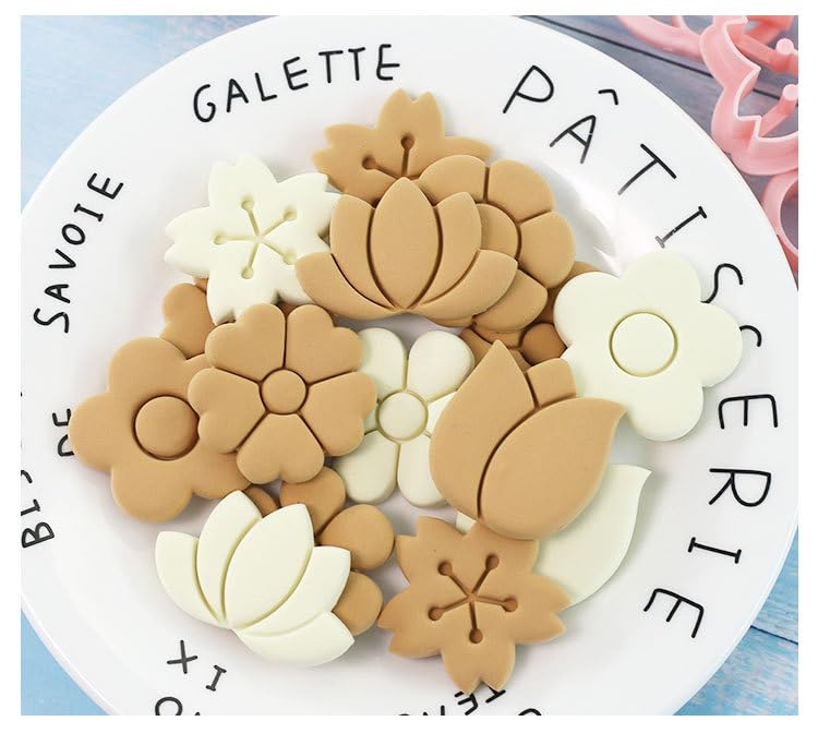 MayeBridge Cookie Cutter 8 Pieces Flower Cookie Cutters Plastic Cookie Stamps Cookie Mould Press Cross Cookie Mould Set Baking Kitchen Tools (Flower 1115A) - color: Flower 1115A