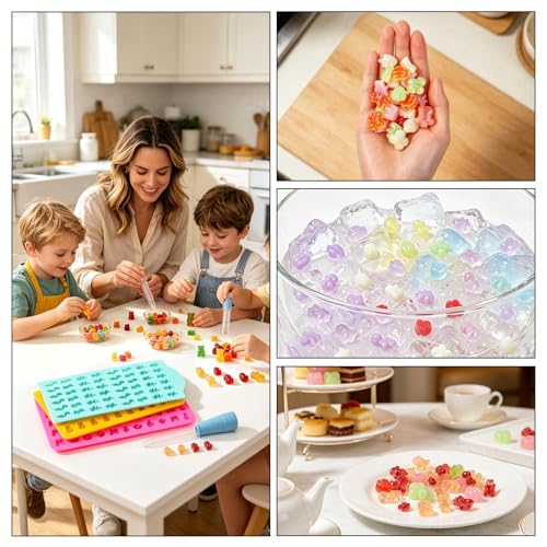 Gummy Candy Molds with 2pcs Droppers, Silicone Bear Dinosaur Fruit Snack Molds, Non-stick Silicone Chocolate Molds for Gummies Candy Chocolate Baking - color: A-Fruit+Bear+Dinosaur:3 Pcs, size: Gummy Molds