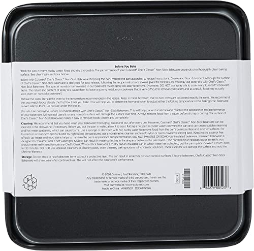 Cuisinart 9-Inch Chef's Classic Nonstick Bakeware Square Cake Pan, Silver - size: 9-Inch