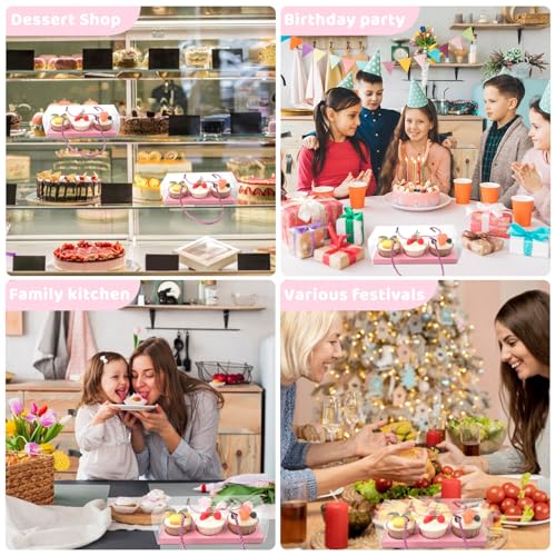20Pcs Clear Cupcake Boxes with Handle, Cupcake Carrier for Party - color: Pink