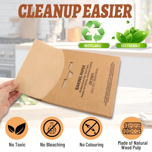 12x12 Inch Parchment Paper Sheets 200 Pcs, Unbleached Non-Stick - size: 12"x12"-200pcs