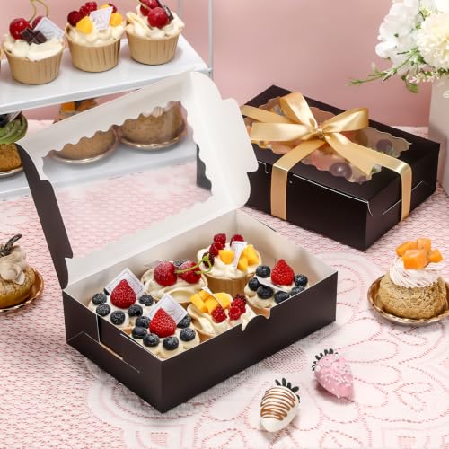 36 Pack Cookie Boxes with Window, 9x6x2.5 Inch Black Bakery Boxes - color: black, size: 9x6x2.5 in