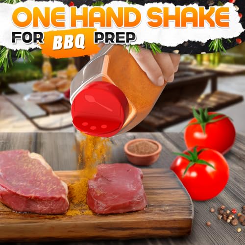 6 Pcs Seasoning Shakers 32 Oz, Red Lids, Clear Plastic Spice Jars - color: Red