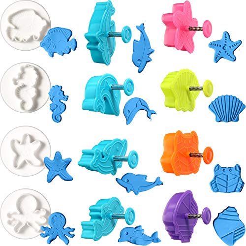 Patelai 12 Pcs Ocean Animal Cookie Cutters Cracker Plunger Stamp Set
