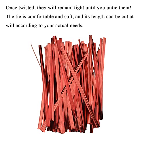 HAHIYO 300Pcs 4 Inches Red Metal Twist Ties for Bread, Candy, Coffee, Plant Garden, Cellophane Treat Bags, Gift Wrapping, Plastic Bags, Halloween Party, Cake Present, Art Crafts - color: Red, size: 4 Inches