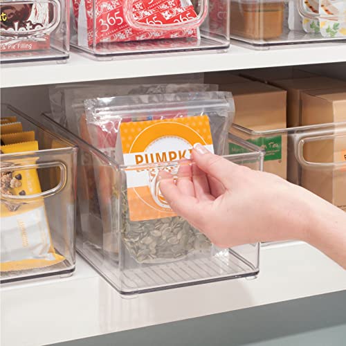 mDesign Plastic Stackable Kitchen Organizer - Storage Bin with Handles for Refrigerator, Freezer, Cabinet, and Pantry Shelves Organization - Food Container - Ligne Collection - 8 Pack - Clear - size: 16 x 6 x 5