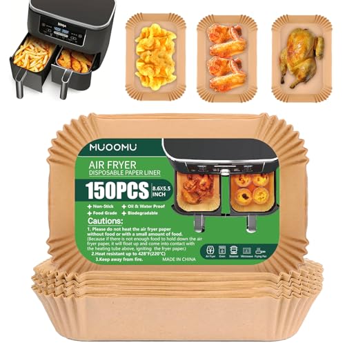 Air Fryer Disposable Paper Liners for Ninja Dual Airfryer Accessories, Non-Stick Parchment Rectangular for Baking, Oil Proof, Water Proof, for Microwave Oven (150PCS, 8.6in x 5.5in） - size: Rectangle-8.6 x 5.5''-150PCS