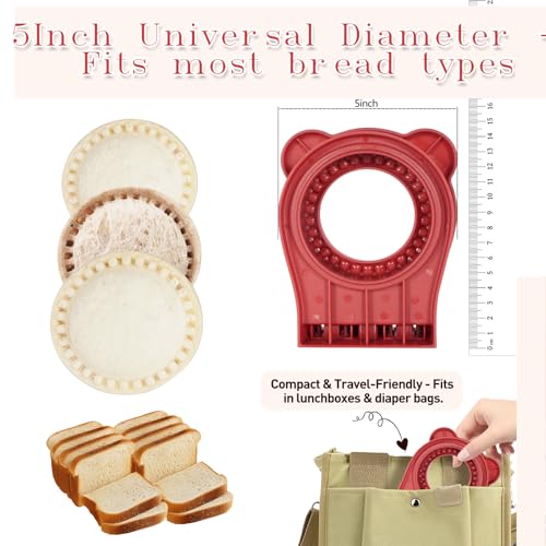 Sandwich Cutter and Sealer for PB&J, Round Crustless Kitchen Tool, Kids Lunch Snacks Maker for Biscuit, Cookie-Dough, Red,3.7inch - size: 5.7x5x1.6inches