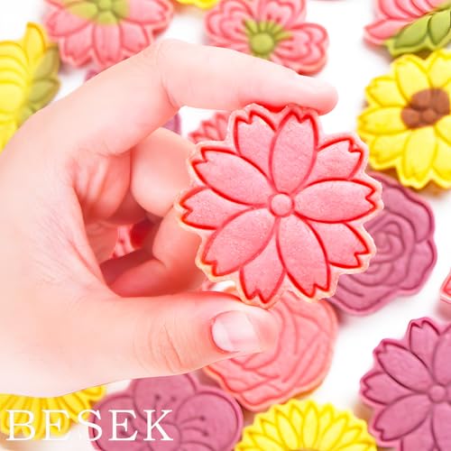 BESEK Flower Cookie Cutters: 8 pcs Flowers Cookie Cutter, Spring Flowers Cookie Stamps for Biscuit Fondant Cheese Baking, for Kids & Adults - color: Flower