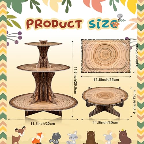 Sawysine 7 Pcs Woodland Cupcake Stand Set Woodland Baby Shower, Rectangle - style: Rectangle