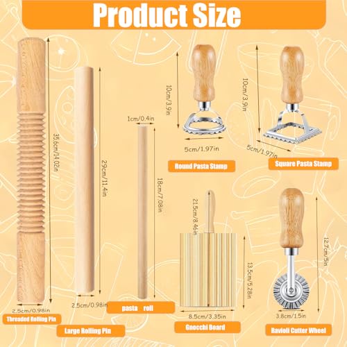 Pasta Making Tools Kit, 7 Piece Pasta Set with Gnocchi Board and Rollers - color: 7 piece