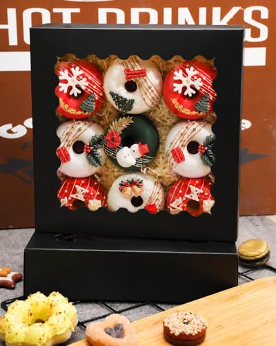 qiqee Auto-pop up Black Pie Boxes with Window 10x10x2.5 inch 30Packs Cookie Donut Bakery Box - color: Black, size: 10"x10"x2.5"/30 Pcs