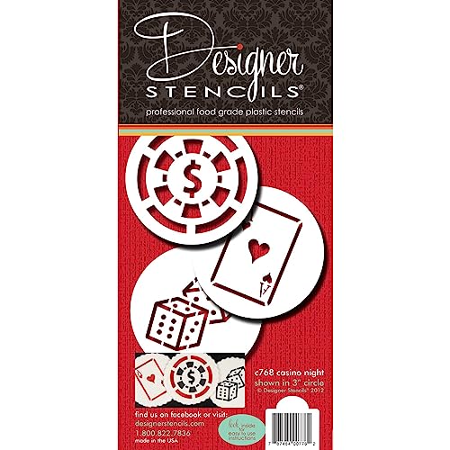 Designer Stencils Casino Night Cookie Stencil Set, (Dice, Cards, Poker Chip) Beige/semi-transparent