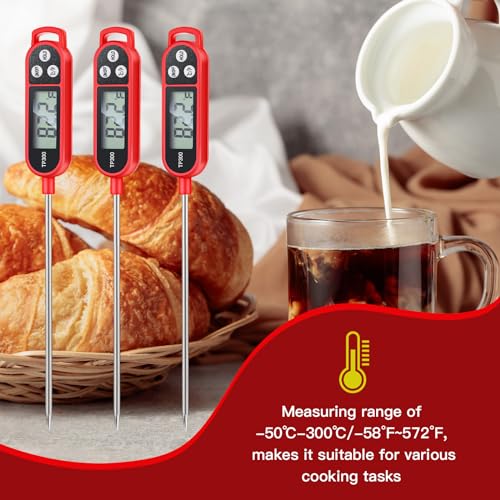 Copkim 6 Pcs Instant Read Meat Thermometer Long Probe,Red - color: Red